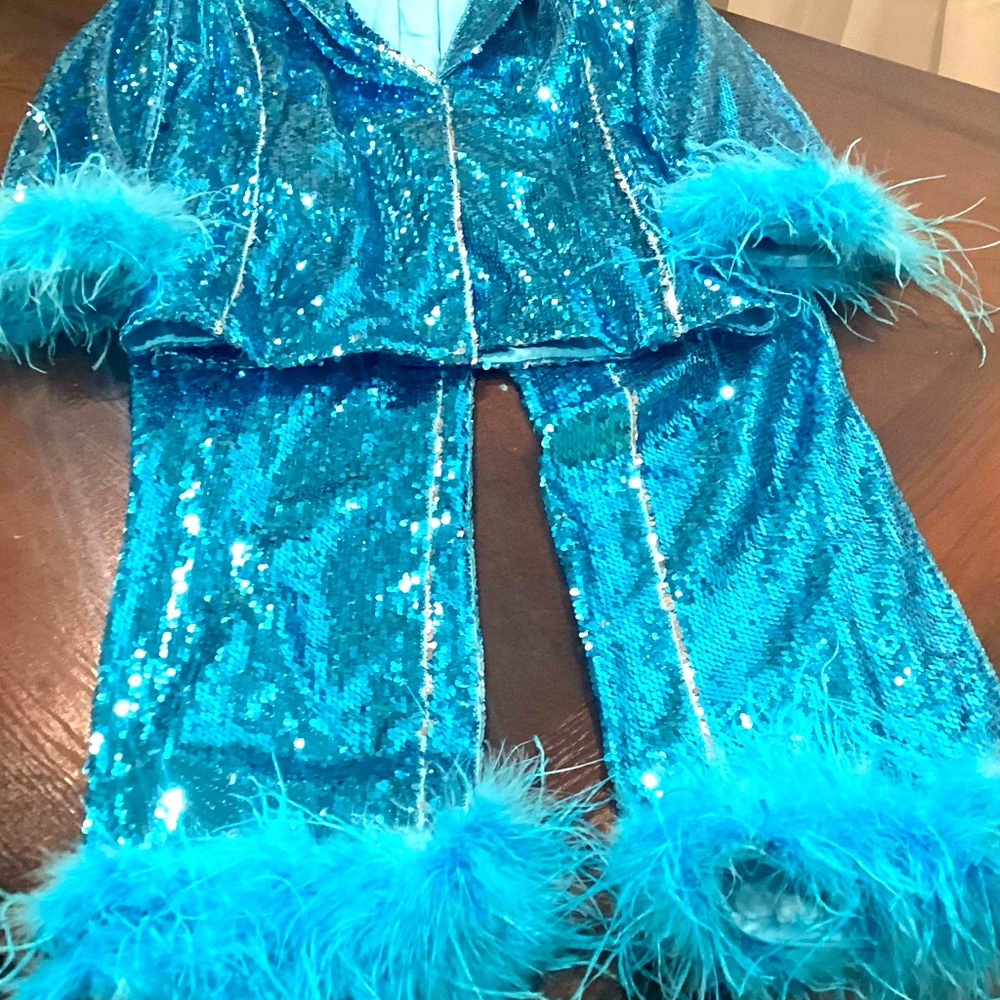 Blue Sequin Pantsuit Fashion Nova Luxe (Excellent Condition)